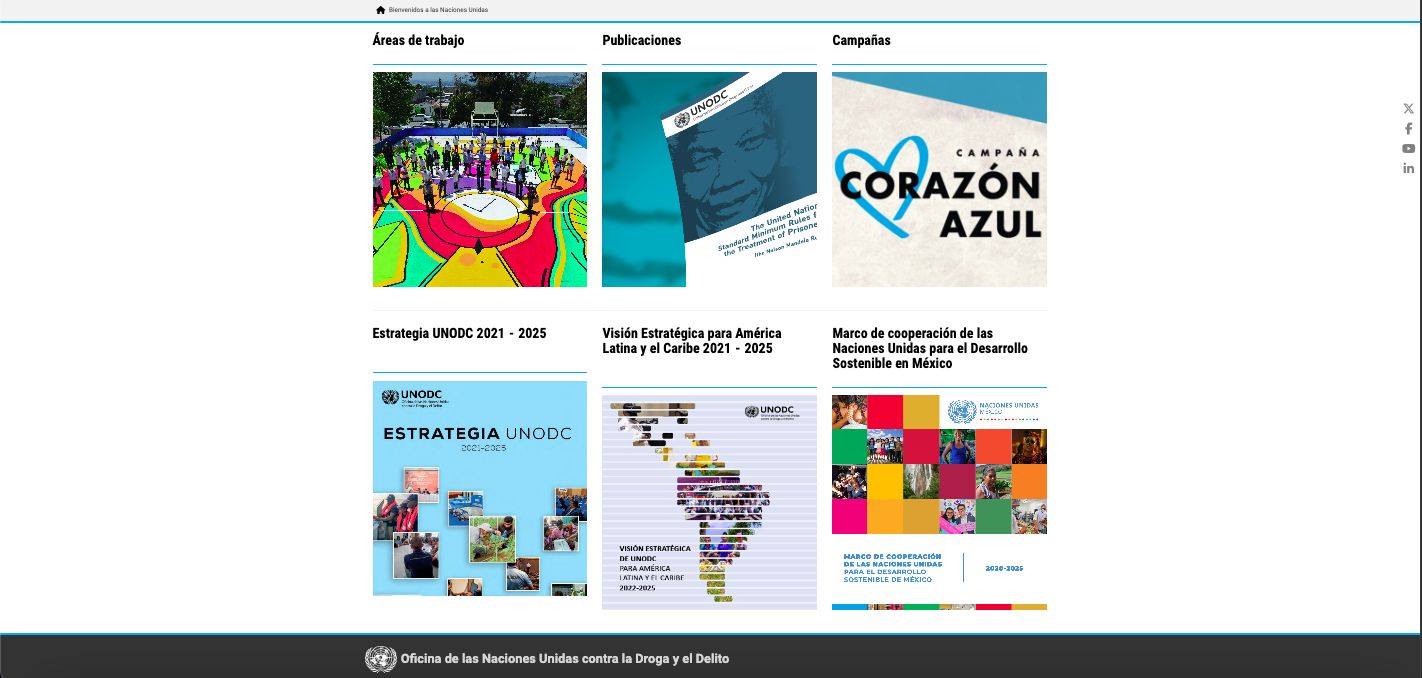 UNODC Mexico website, homepage screen